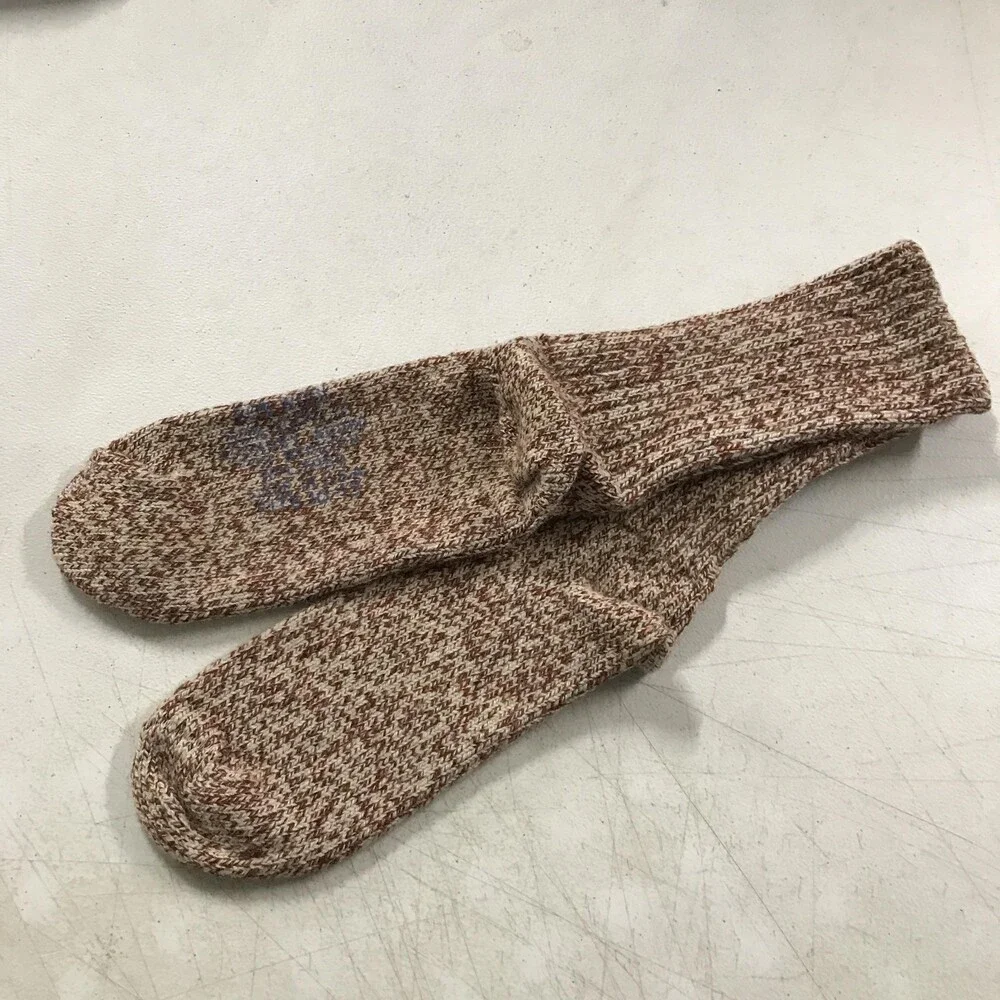 Vintage Thermal Outdoor Socks Mens 10-13 Brown Wool Acrylic Nylon Mid Calf USA